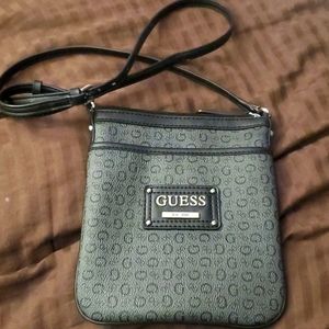 GUESS Black/Grey Monogram Crossbody Bag w/Cheetah Print Lining NEW